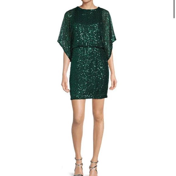 Jessica Howard Dolman Sleeve Boat Neck Sequin Blouson Dress - Picture 1 of 2